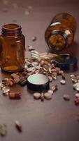 A Variety of Assorted Pills and Capsules Have Spilled Out from Their Respective Bottles video