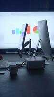 Contemporary Workspace Featuring Data Visualizations Displayed on Multiple Screens video