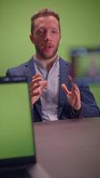 A Speaker Engaging a Virtual Audience with a Green Screen Setup for Impactful Delivery video