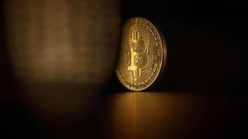 A Glorious Golden Bitcoin Coin Set Against a Dark Background for a Striking Visual Impact video