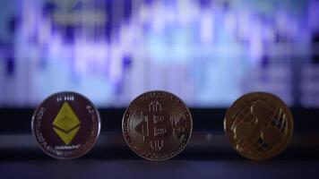 A Varied Display of Cryptocurrency Coins Accompanied by a Market Background That Highlights Trends video