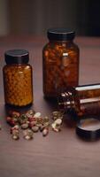 A Variety of Assorted Supplements and Pills Stored in Stylish Glass Jars for Easy Access video