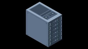 Isometric server animation. Server racks. Server boxes isolated. Network server room. Computer network technology. Transparent background with alpha channel video