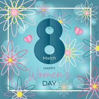 Greeting card for March 8 in paper style with bokeh effect vector