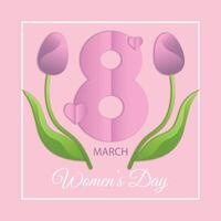 Postcard for March 8 in paper style with tulips vector