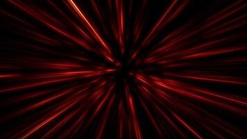 Looped abstract animation of shiny red light streaks on a black background. Flying through a dark space with lightspeed effect. Abstract screensaver for science and digital technology. Loop 4K 60fps video