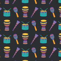Seamless repeating pattern of percussion instruments. vector