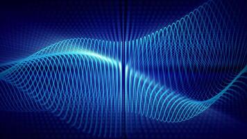 Seamless loop background with glowing light blue waves smoothly flowing with bright shine effect. Abstract motion graphics with elegant equalizer waveform for sound and music visualization. 4K 60 fps video