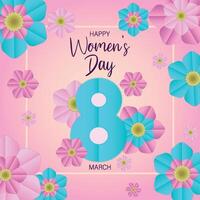 Postcard for March 8 in paper style with flowers vector