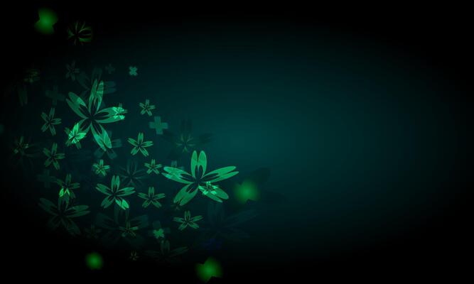 Abstract green flowers on black background