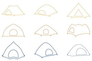 Minimalist Camping Tent Outline Icon Set vector