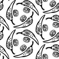 pattern is in the form of a silhouette of a hot pepper. Food, hand-drawn. illustration of dried pods and seeds in section on a white. spices, seasonings for the spice of dishes. Food additives vector