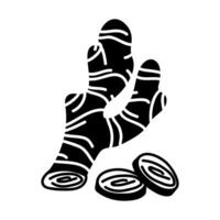 Ginger root and sliced pieces. Culinary seasonings and spices, hand-drawn. of sketches in small details. A black outline on a white background. illustration. Seasonings, spices, food additives vector