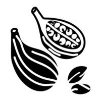 Whole cardamom, in section, seeds. graphics with the image of fragrant spices. A black and white hand-drawn illustration. On a white. Great for cooking recipes, menus, posters or labels. vector