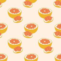 Hand drawn grapefruits seamless pattern. Bright grapefruit half and piece on light pink background vector
