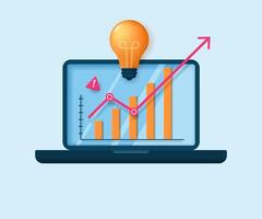 Successful project management idea, profitable project graph chart against the background of a working laptop with software. vector