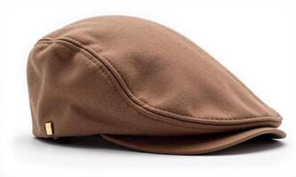 A mocha mousse-colored wool beret with a soft, glossy texture. The beret features a minimalist design, with no adornments except photo