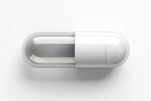 A pill on a white background with a white cap photo