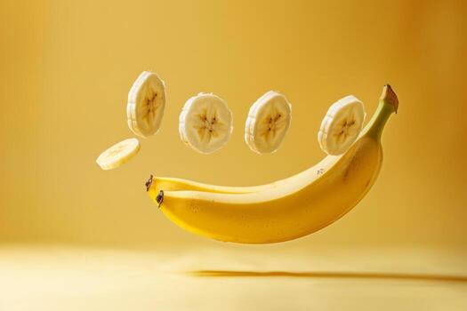 Banana with slices falling from it photo