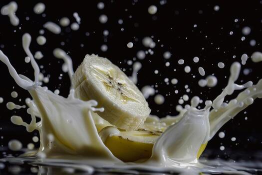 A banana being splashed with milk photo