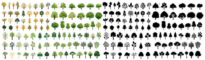 set of tree illustration and silhouettes. isolated on a transparent background. eps 10 vector