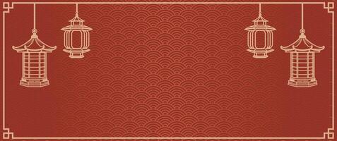 chinese new year banner background, greeting card, gold traditional pagoda lantern. free space for text in the middle. eps 10 vector