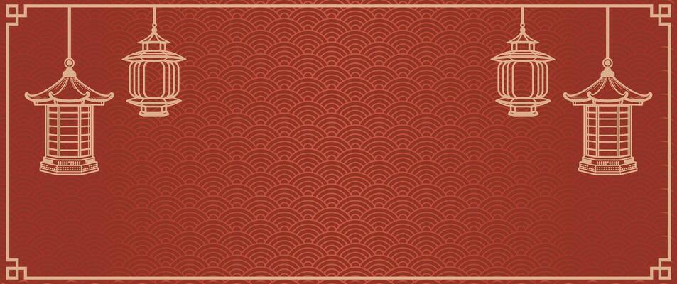 chinese new year banner background, greeting card, gold traditional pagoda lantern. free space for text in the middle. eps 10
