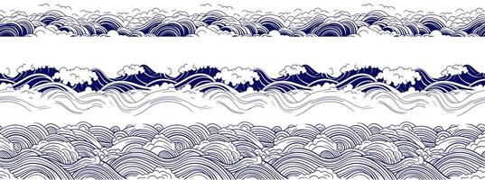 set of japanese wave element. asian border isolated on a white background. eps 10 vector