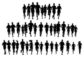 set silhouettes of people running pose front view vector