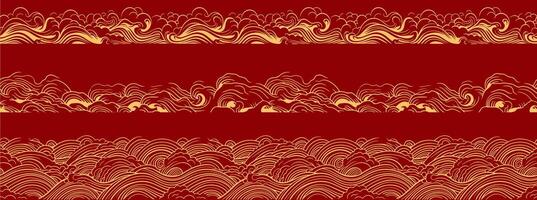 set of chinese wave element. asian border isolated on a red background. eps vector