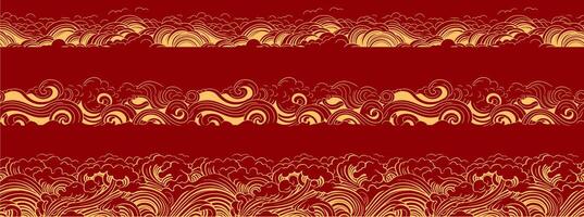 set of chinese wave element. asian border isolated on a red background. vector