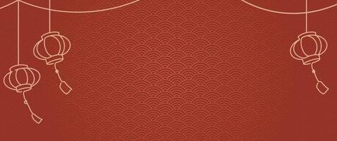 red and gold chinese background. wave lantern ornament. vector