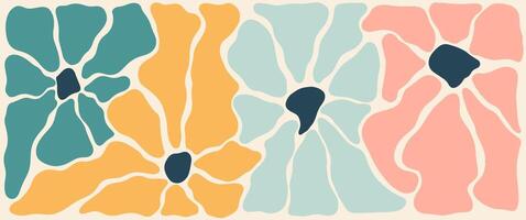 Abstract groovy poster. colorful background with flower. wall decor illustration in vintage style. Retro design of florist plant swirl. eps 10 vector