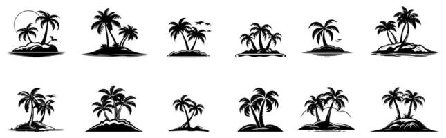 set of illustration of coconut tree on the islands. vector