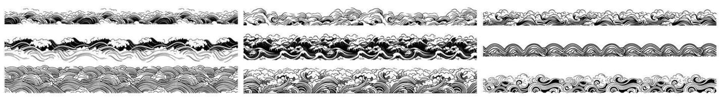 asian wave border. cloud pattern tile. vector