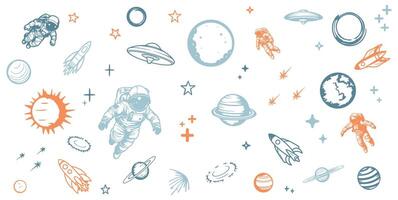 cute outline outer space. hand drawn space artline. isolated on a background. eps 10 vector
