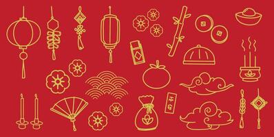 set of chinese elements isolated on a red backgound. eps 10 vector