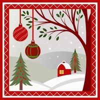 A christmas card with a house and trees in the snow vector