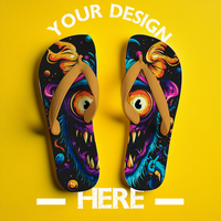 mockup Flip flops with monster design on yellow background psd