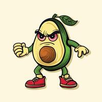 Angry Avocado Character with leaf design vector