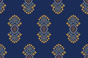 Cross stitch with blue background ethnic pattern decoration fabric pattern. vector