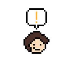 Pixel art 8-bit of cute of man boy male with face surprise exclamation mark cartoon. vector