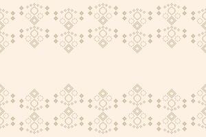 Abstract art design of fabric ethnic pattern with brown cream color background motif cross stitch. vector