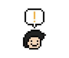 Cute cartoon of 8 bit man boy male with face surprise exclamation mark pixel art. vector