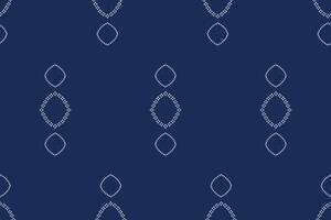 Fabric pattern cross stitch with blue background ethnic pattern decoration motif wallpaper. vector