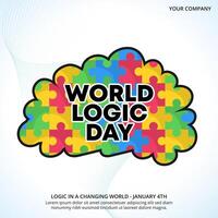 World Logic Day with a puzzle brain vector