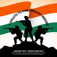 Indian Army Day background with silhouettes of soldiers and a flag vector
