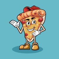 A cartoon pizza character waving and smiling vector