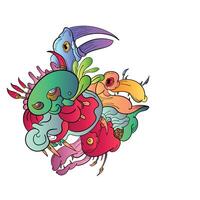 Colorful Doodle Art Design.Hand draw five cute monster. coloring page. can be use for background, web, sticker and poster vector