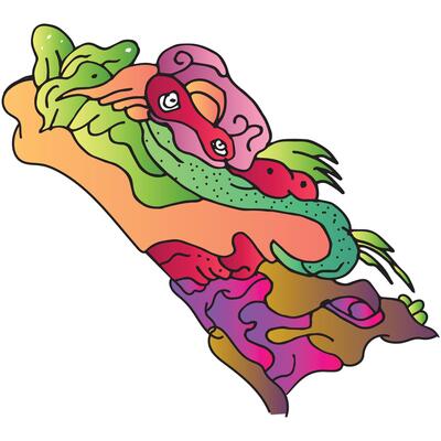 Abstract cartoon skull, botanical, nature, and head colorful doodle illustration. Liquid and fluid abstract tribal tattoo, sticker, banner and wallpaper background.